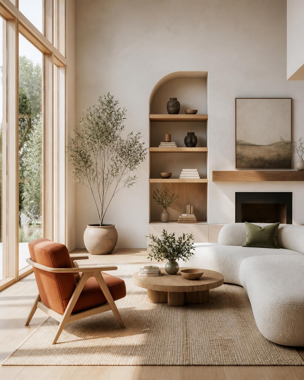 Sunlit Japandi living room generated with Interior AI Designer